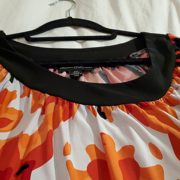 INC International Concepts Orange and Black Blouse, Stretchy - Picture 3 of 8